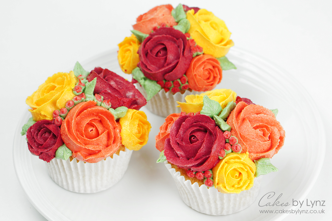 autumn mini rose bouquet cupcakes tutorial