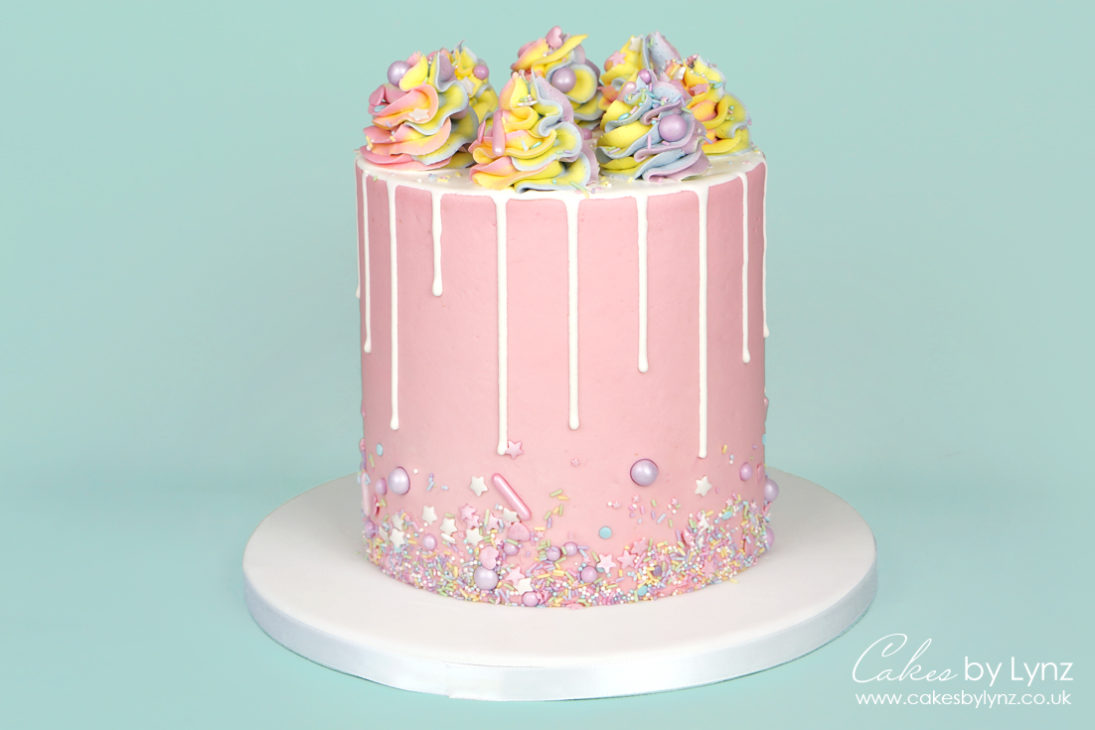 Rainbow Sprinkle white drip cake