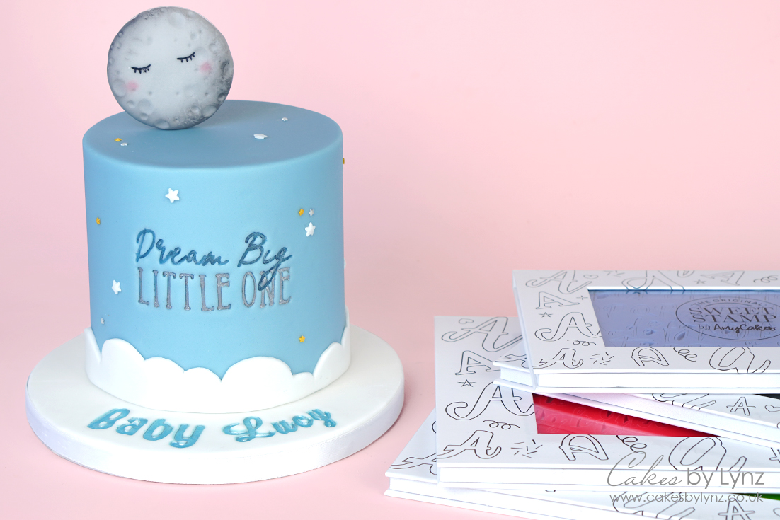 sleeping moon baby shower cake with new sweet stamp letter sets